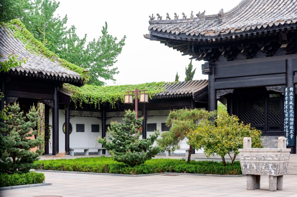 Former residence of Wang Xizhi, a public tourist attraction. Chinese traditional ancient courtyard.
