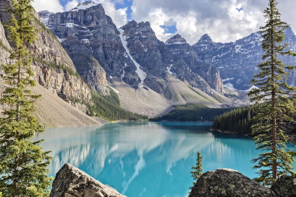 Moraine lake in the Rocky Mountains, Alberta, Canada